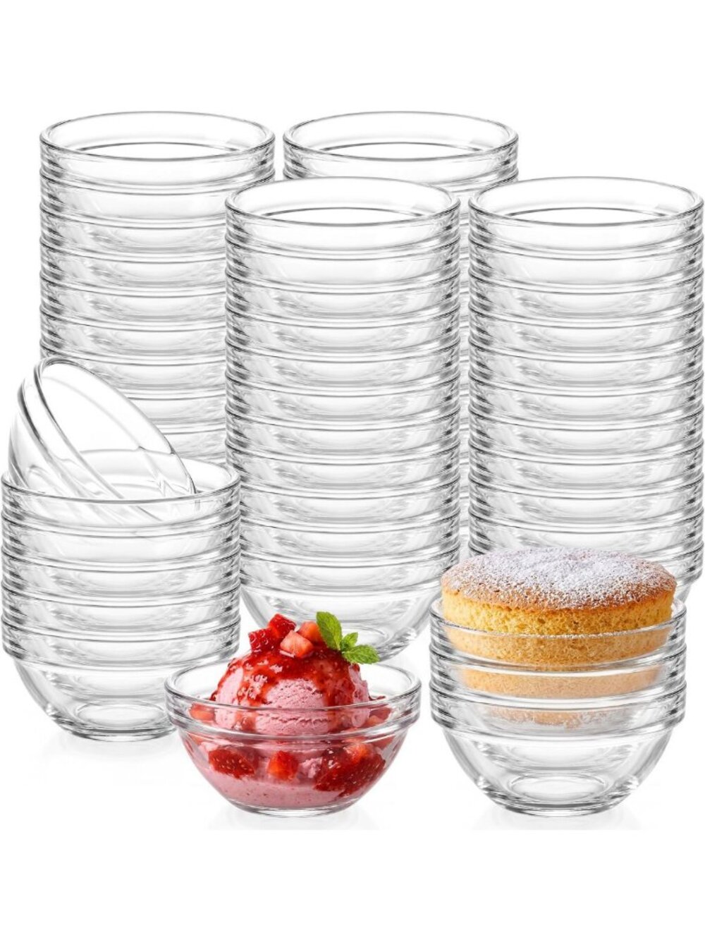 72 Mini Clear Glass Bowls - 3 Inch Stackable Ramekins for Serving & Baking